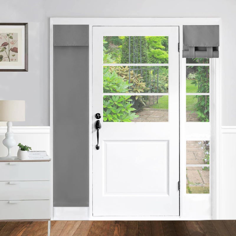 YSYY 100% Blackout French Door Curtains, Wrinkle Free, Room Darkening, Blocks Light and Heat Through Glass. Drill-Free, Easy Installed Door Window Curtains. (Light Grey,1 Panel, 12""x 70"") - Image 1